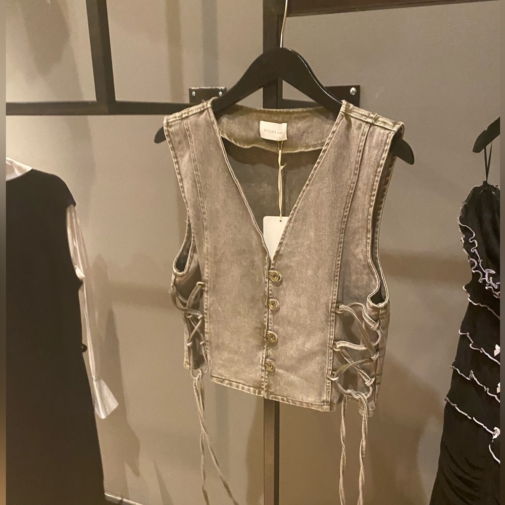 Denim vest with lace up sides